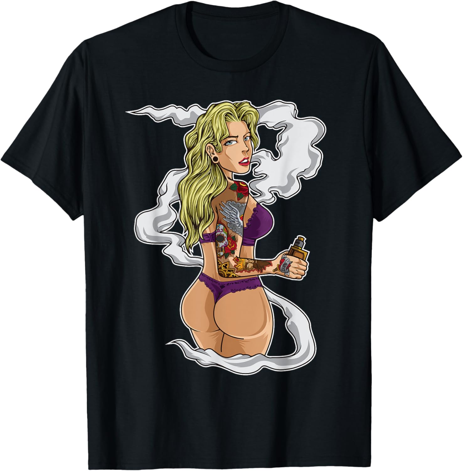 Vaping Shop - Koszulka z grafiką tatuażowanej dziewczyny palącej